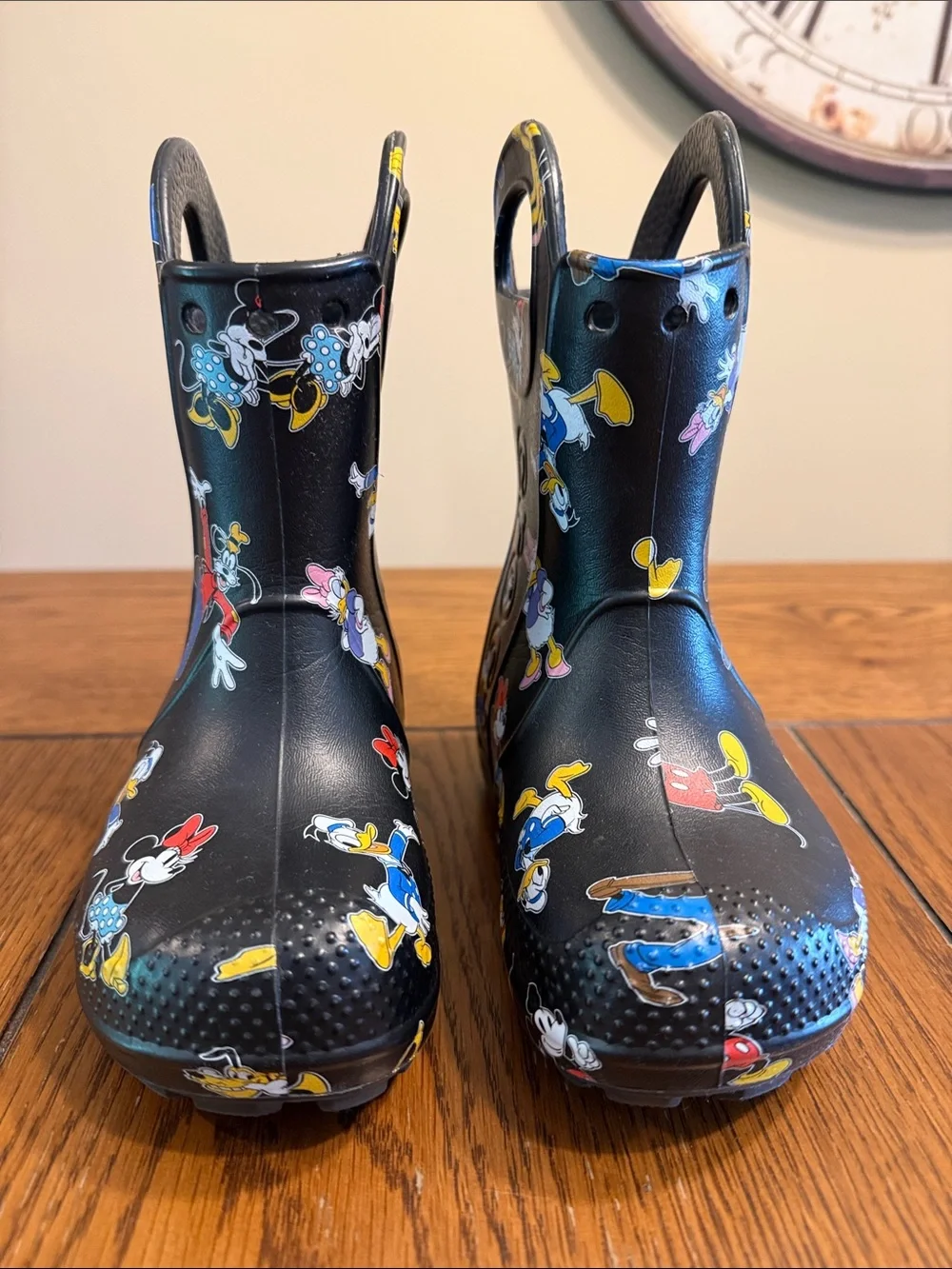 CROCS Kids Black Mickey & Friends Rain Boots with Pull Handles
